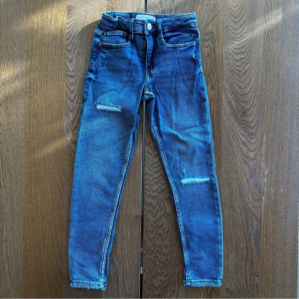 Zara Girls Distressed Denim Jeans Navy Blue | Size 9 - Picture 4 of 8